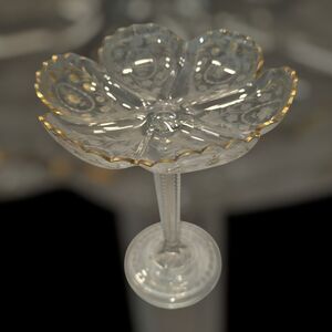 Compote Pedestal Bowl ABP Gold Trim Cut Glass Crystal Floral 10" Vintage Antique